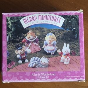 1995 Merry Miniatures 5 Pc Alice In Wonderland Figurines In Box